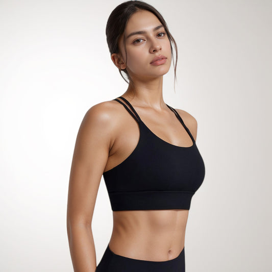 Strappy Sports Bra with Scoop Neckline and Double Strap Detail for Flexible Low to Medium Impact Support