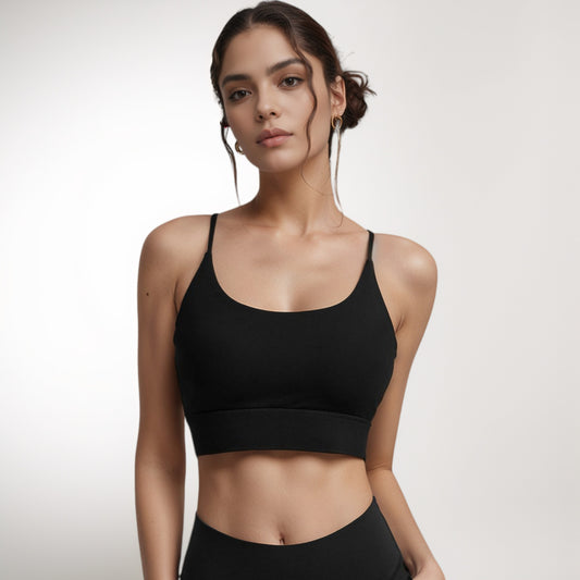 Scoop Neck Sports Bra with Thin Adjustable Straps and Wide Elastic Band for Comfortable Light Support