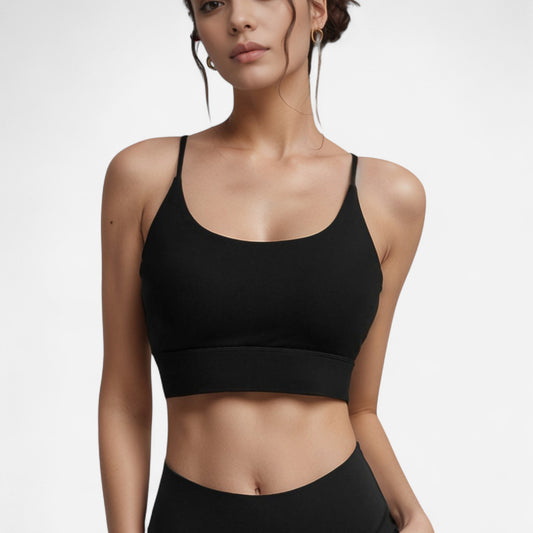 Scoop Neck Sports Bra with Thin Adjustable Straps and Wide Elastic Band for Comfortable Light Support