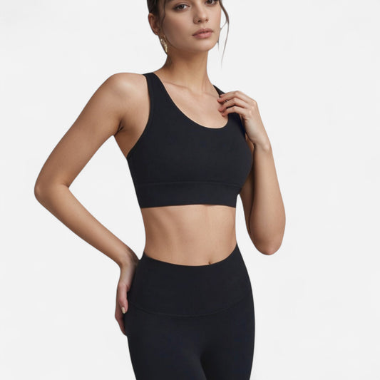 Scoop Neck Sports Bra with Wide Shoulder Straps and Elastic Band for Low to Medium Support
