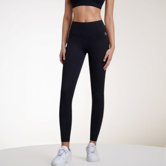 High Waist Full-Length Leggings with Wide Waistband and Seamless Compression Fit
