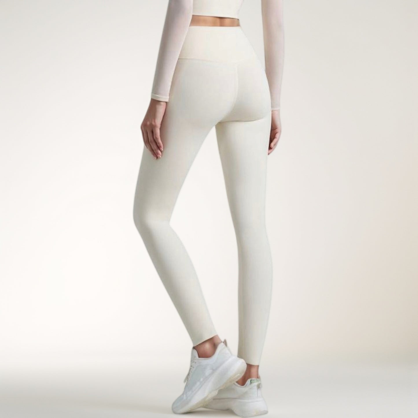 High Waist Full-Length Leggings with Wide Waistband and Seamless Compression Fit