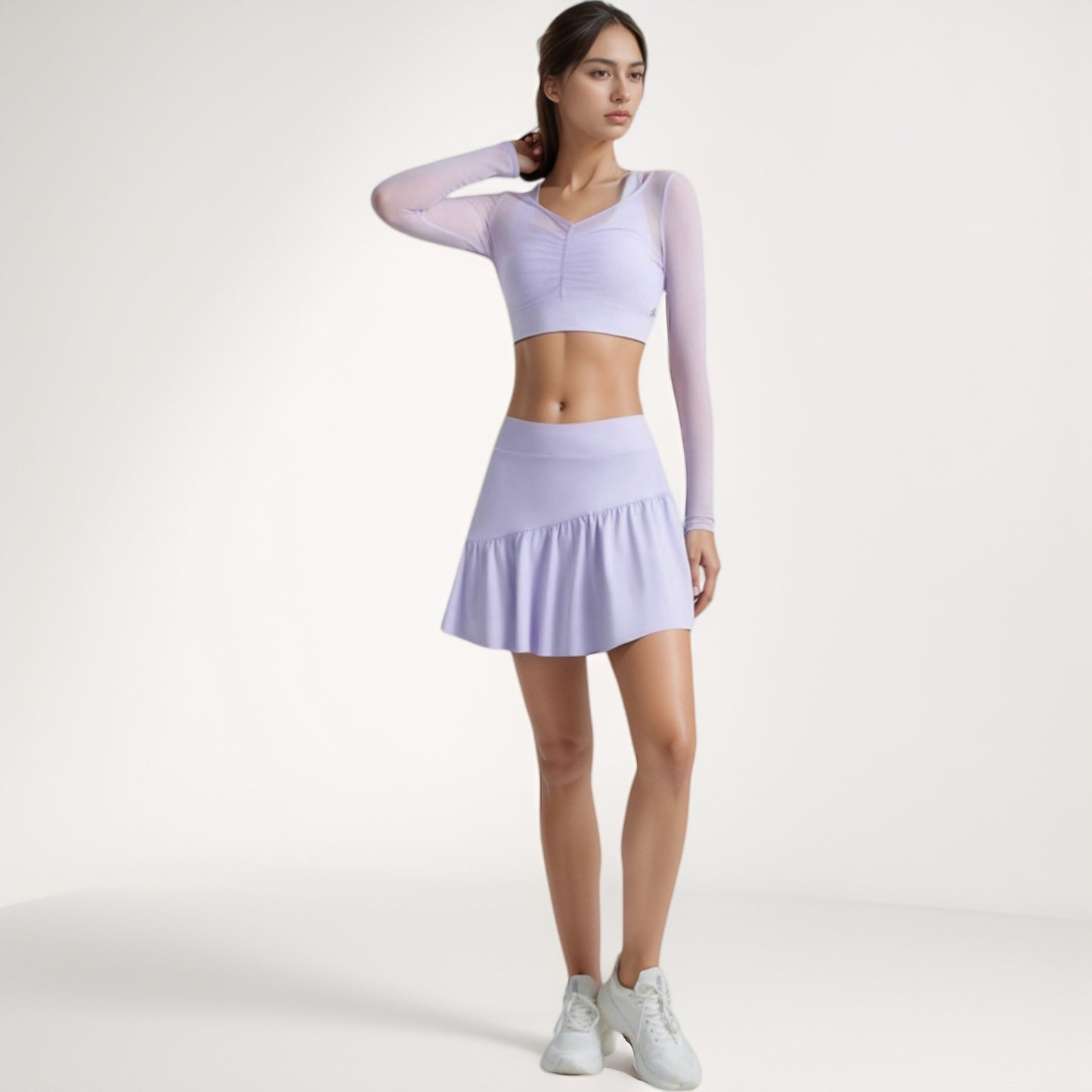 High Waist Active Skort with Built-In Shorts and Soft Gathered Hem Detail