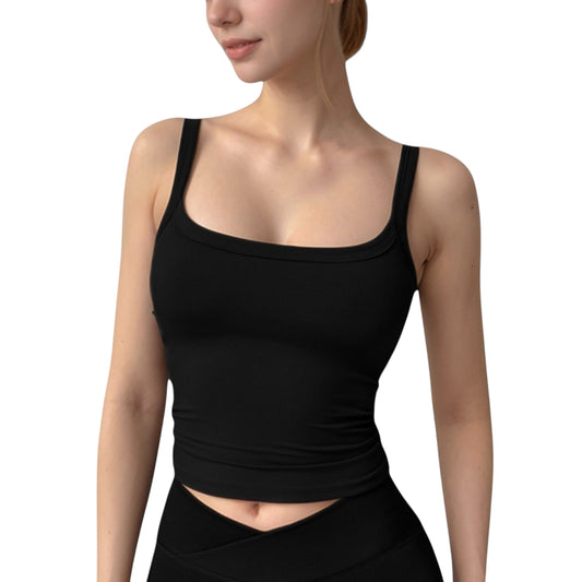 Women's Fitted Stretch Camisole Tank Top with Square Neckline and Thin Shoulder Straps