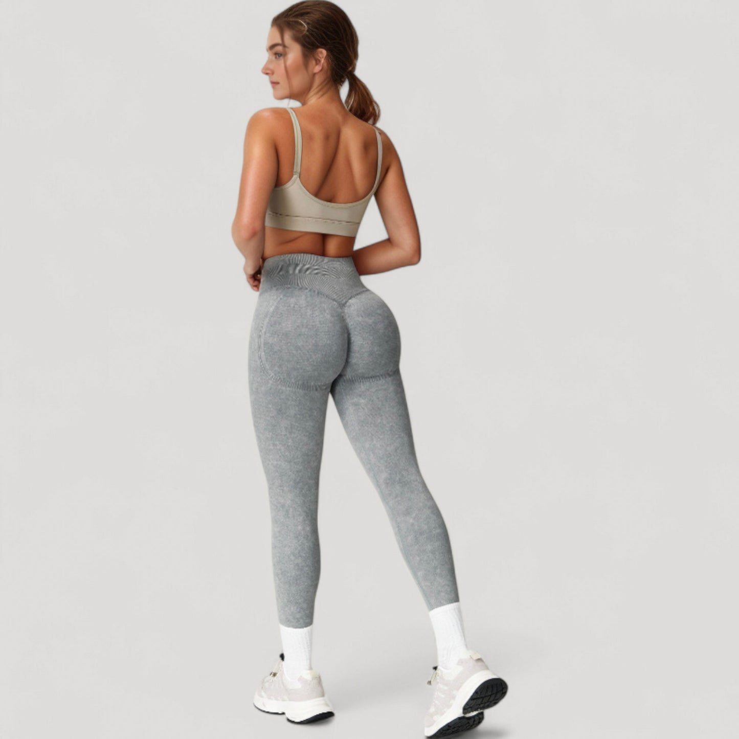 Women's Seamless Ribbed High Waist Full Length Leggings with Compression Fit