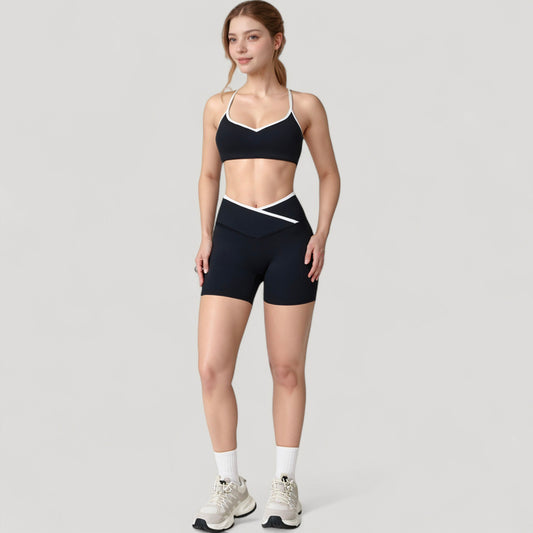 V-Neck Sports Bra with Contrast Trim and Thin Adjustable Straps