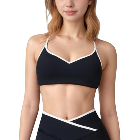 V-Neck Sports Bra with Contrast Trim and Thin Adjustable Straps