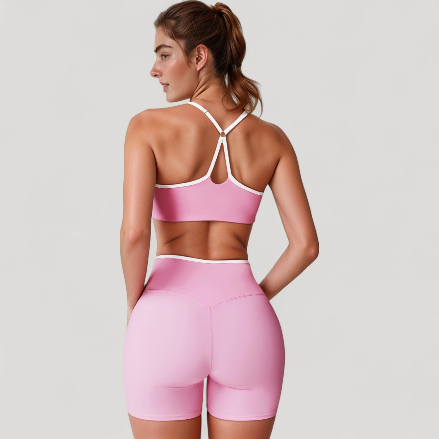 V-Neck Sports Bra with Contrast Trim and Thin Adjustable Straps