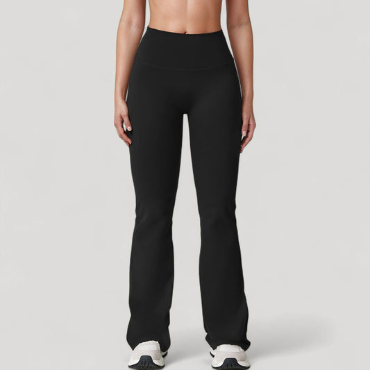 High Waist Flared Leg Stretch Pants Smooth Fabric Seamless Waistband Active Lounge Bottoms