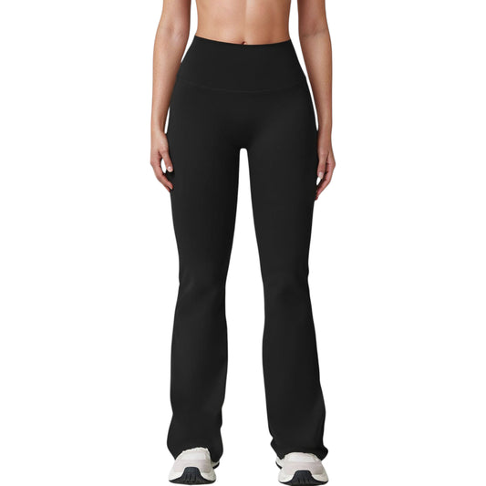 High Waist Flared Leg Stretch Pants Smooth Fabric Seamless Waistband Active Lounge Bottoms