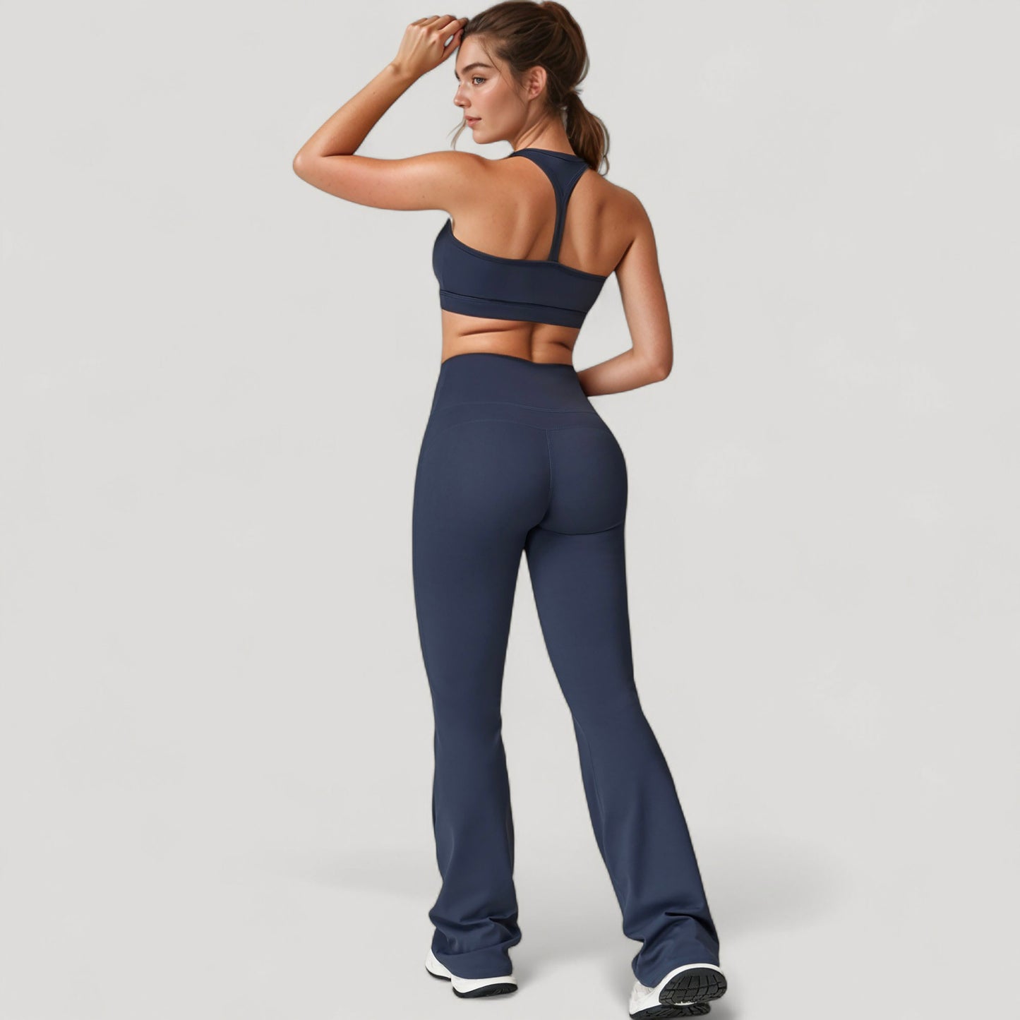 High Waist Flared Leg Stretch Pants Smooth Fabric Seamless Waistband Active Lounge Bottoms