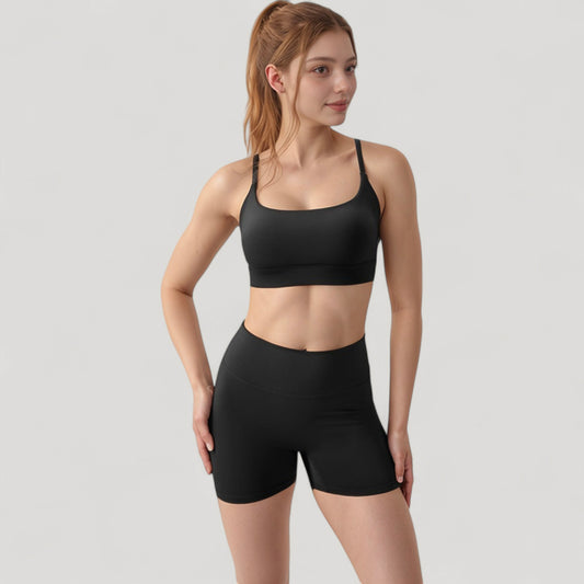 Scoop Neck Sports Bra with Adjustable Spaghetti Straps Removable Padding Stretch Fabric for Low Impact Activity