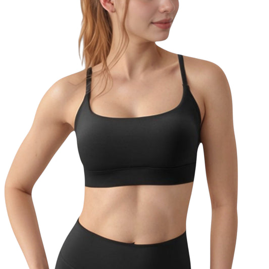 Scoop Neck Sports Bra with Adjustable Spaghetti Straps Removable Padding Stretch Fabric for Low Impact Activity