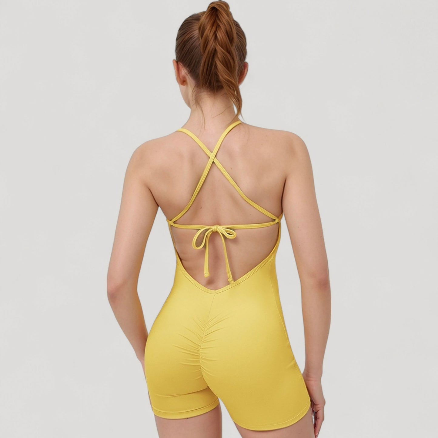 Spaghetti Strap Active Romper with Scoop Neckline and Fitted Stretch Fabric