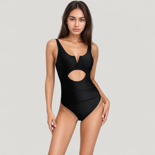 One-Piece Swimsuit with V-Wire Neckline and Front Cut-Out Waist Detail