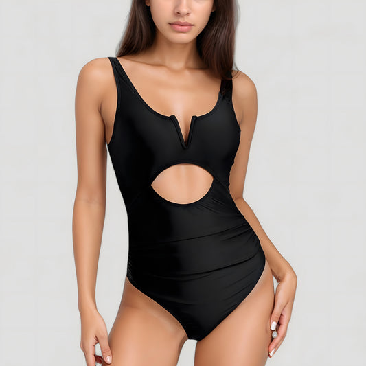 One-Piece Swimsuit with V-Wire Neckline and Front Cut-Out Waist Detail