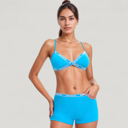 Branded Strap Triangle Bralette with Matching Logo Waistband Shorts Swimwear Set