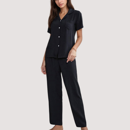 3-Piece Pajama Set with Bralette Top, Button Down Shirt, and Wide Leg Pants