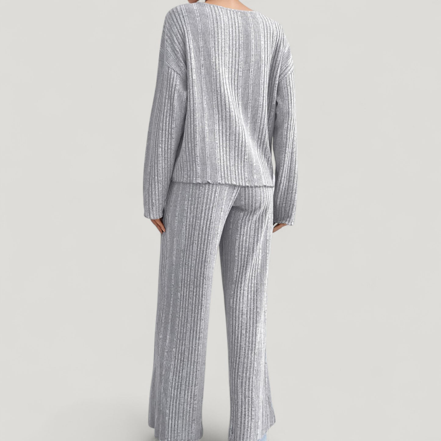 Ribbed Knit Long Sleeve Crop Top and High Waist Lounge Pants Two Piece Set