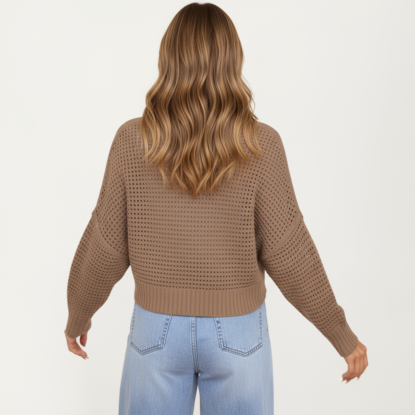 Open Front Long Sleeve Knit Cardigan with Textured Hollow-Out Design