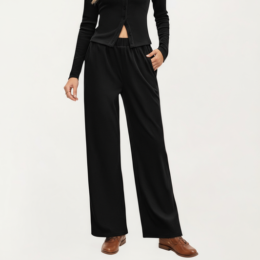 2-Piece Set Long Sleeve Button Front Top and Wide Leg Pants