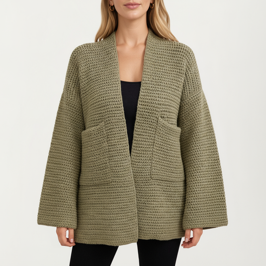 Open Front Long Sleeve Textured Knit Cardigan with Relaxed Fit