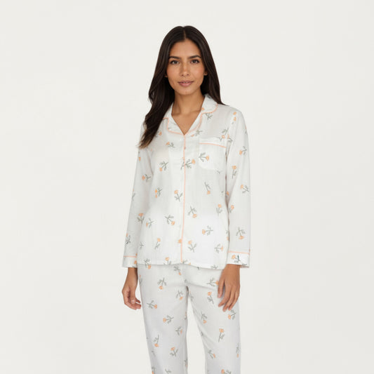 2-Piece Set Long Sleeve Sleep Shirt with Floral Pattern and Coordinating Lounge Pants