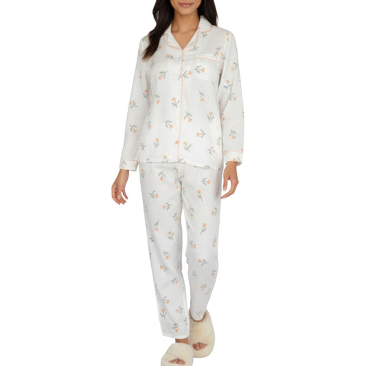 2-Piece Set Long Sleeve Sleep Shirt with Floral Pattern and Coordinating Lounge Pants
