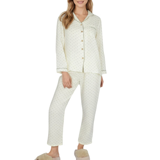 2-Piece Set Button Front Pajama Top with Contrast Piping and Relaxed Fit Pants
