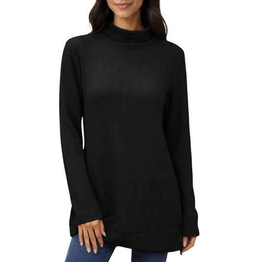 Long Sleeve Collared Knit Top with Subtle Textured Pattern and Relaxed Fit