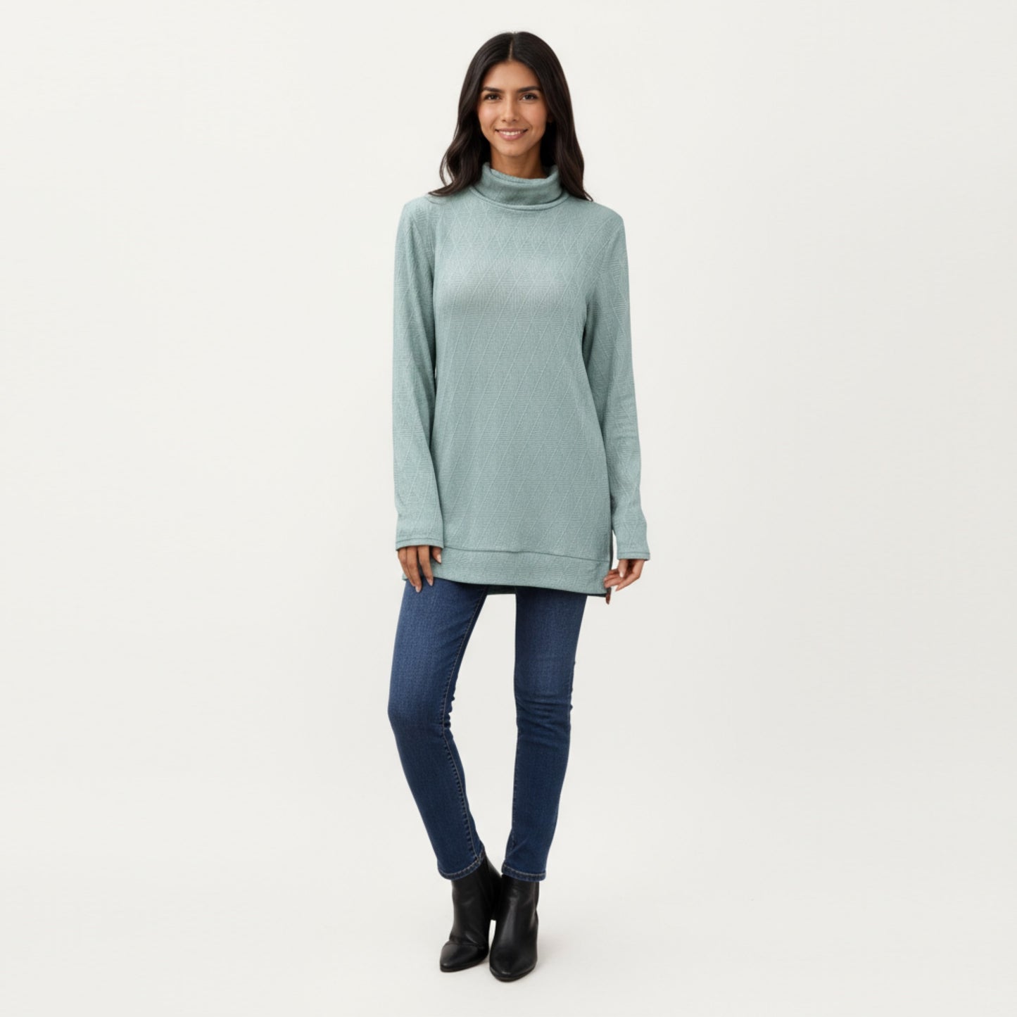 Long Sleeve Collared Knit Top with Subtle Textured Pattern and Relaxed Fit