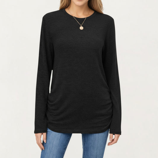 Long Sleeve Crew Neck Top with Relaxed Fit and Soft Knit Fabric