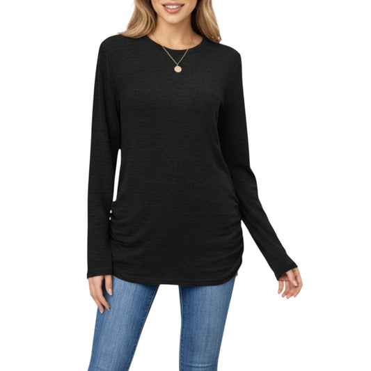 Long Sleeve Crew Neck Top with Relaxed Fit and Soft Knit Fabric