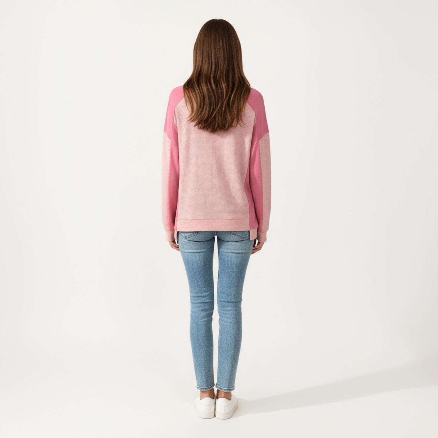 Long Sleeve Colorblock Pullover Top with Crew Neck and Relaxed Fit