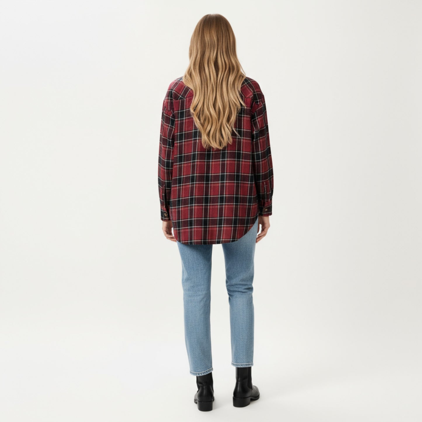 Long Sleeve Plaid Button-Up Shirt with Chest Pockets