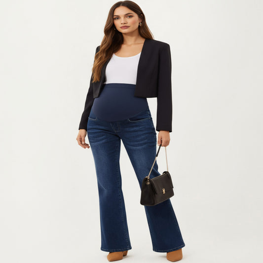Maternity Flare Jeans with Full Over Belly Panel and Classic Denim Wash