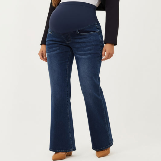 Maternity Flare Jeans with Full Over Belly Panel and Classic Denim Wash