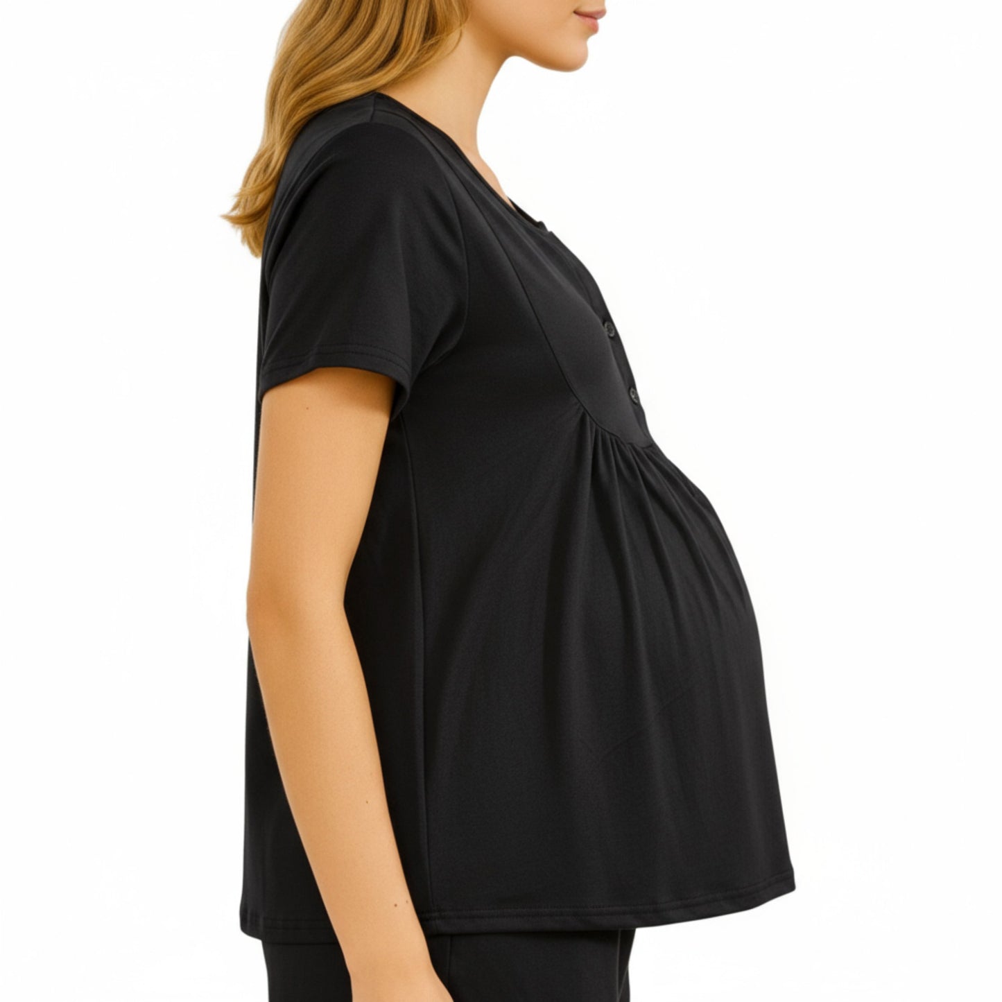2-Piece Maternity Pajama Set with Short Sleeve Henley Top and Stretch Shorts
