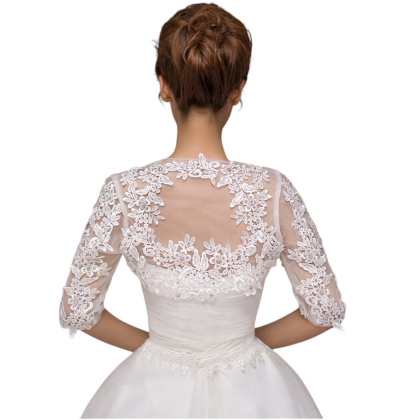 Lace Half Sleeve Bridal Bolero Shrug with Floral Embroidery