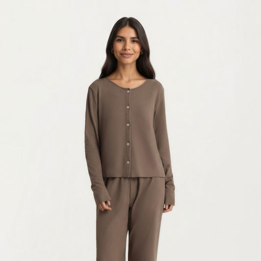 2-Piece Set Soft Knit Lounge Pants and Button-Up Cardigan with Tank Top