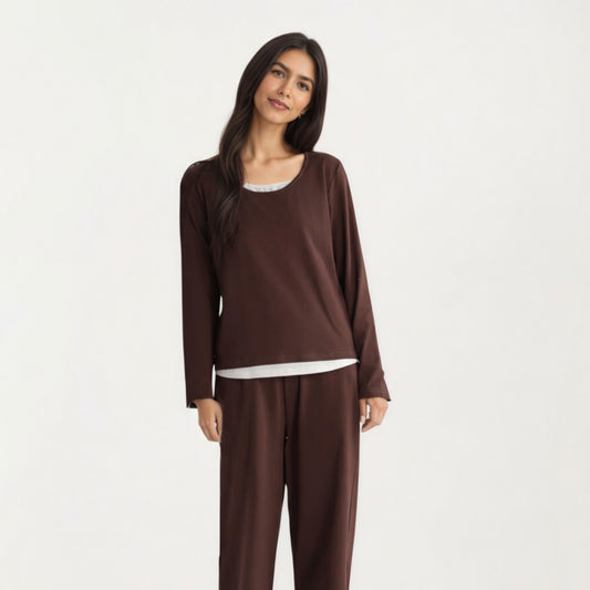 2-Piece Set Soft Knit Long Sleeve Top and Relaxed Fit Lounge Pants