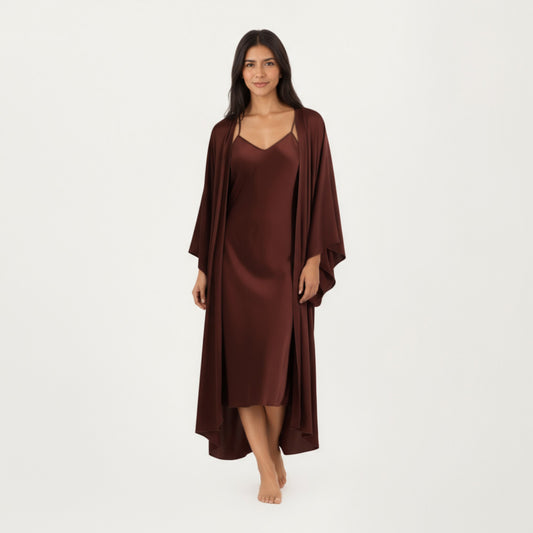 2-Piece Satin Slip Dress and Kimono Robe Set with Flowing Draped Silhouette