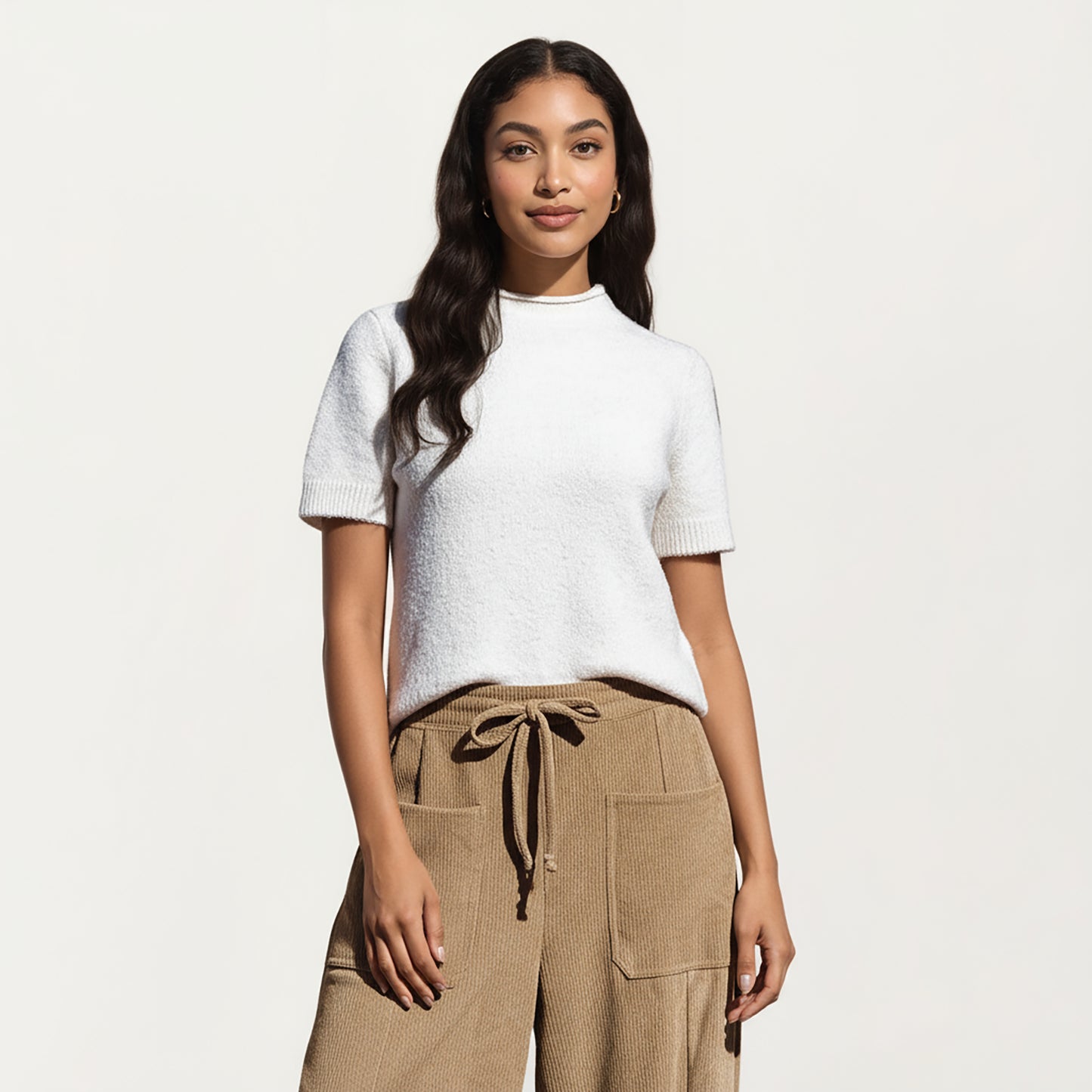 Drawstring High Waist Relaxed Fit Pants with Front Patch Pockets