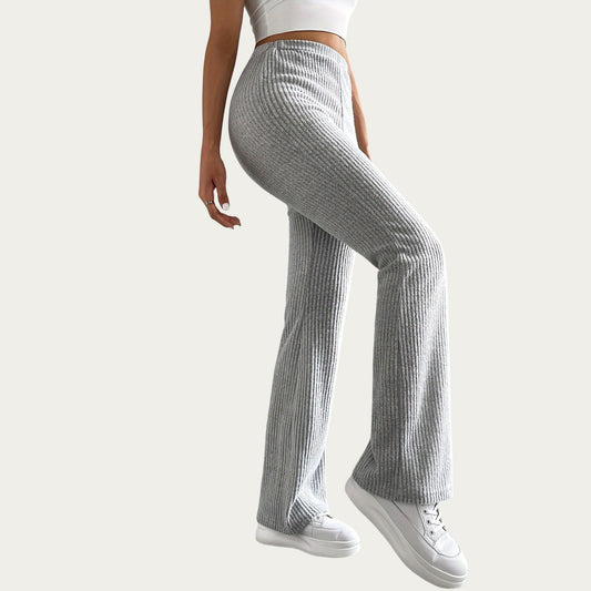 Soft Ribbed Knit Lounge Pants with Flared Leg Silhouette and Comfortable High Waist Fit for Relaxed Everyday Comfort