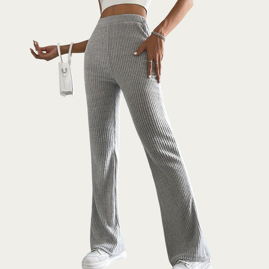 Soft Ribbed Knit Lounge Pants with Flared Leg Silhouette and Comfortable High Waist Fit for Relaxed Everyday Comfort