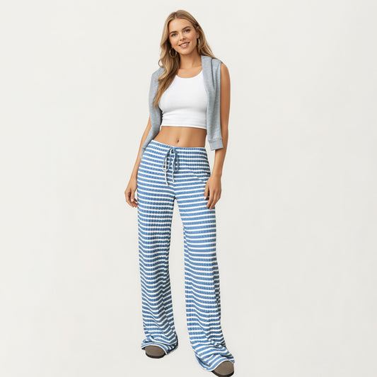 Striped Textured Long Sleeve Dress with Soft Ribbed Fabric and Relaxed Flowing Silhouette for Comfortable Everyday Wear