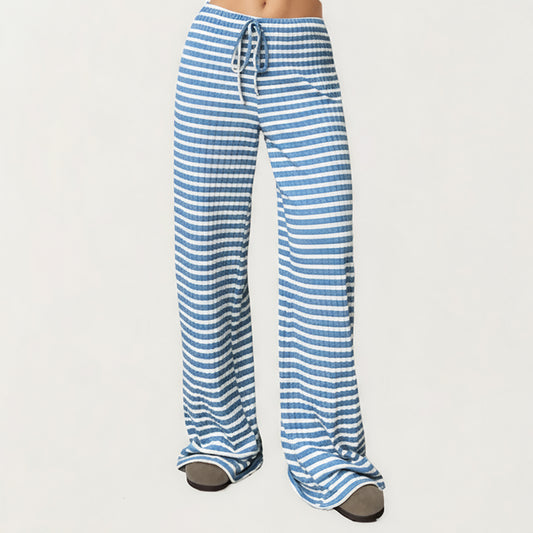 Striped Textured Long Sleeve Dress with Soft Ribbed Fabric and Relaxed Flowing Silhouette for Comfortable Everyday Wear