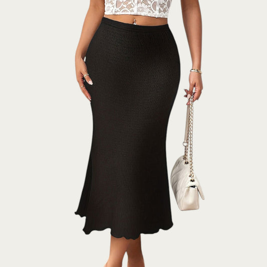 Textured Knit Midi Skirt with Soft Stretch Fabric High Waist Silhouette and Flowing Hemline for Smooth Comfortable Movement