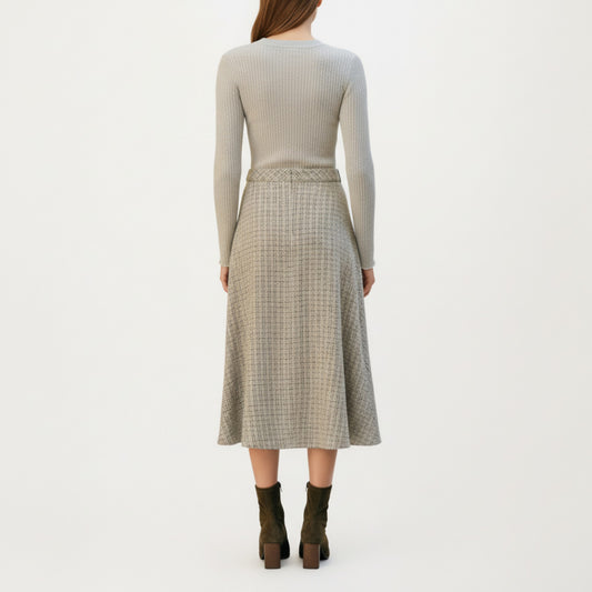 Textured A-Line Midi Skirt with Soft Woven Feel, Front Pearl Button Accents and Smooth Flowing Silhouette