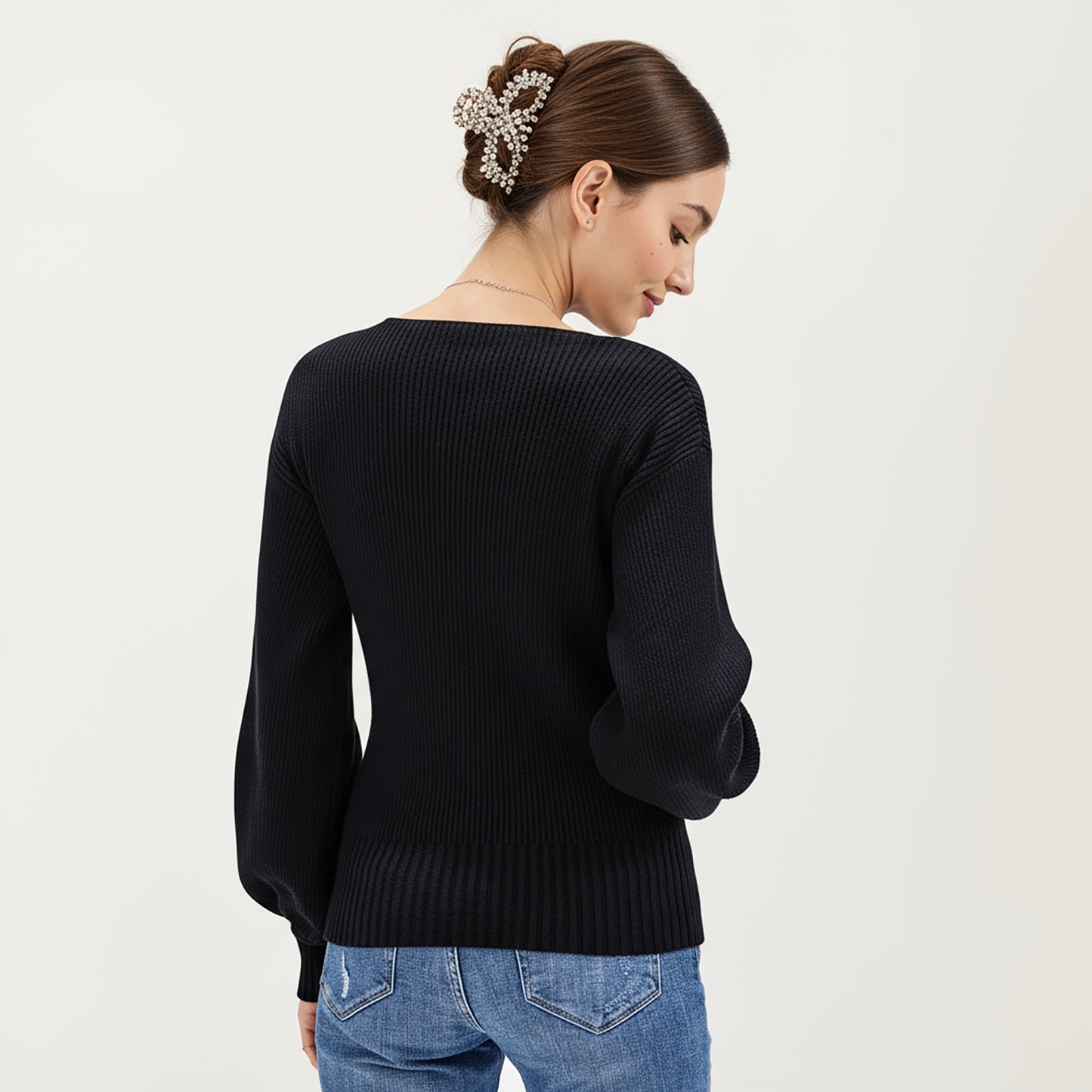Ribbed Knit Wrap Front Top with Soft Textured Fabric, Long Sleeves and a Flattering V-Neckline for a Smooth Streamlined Look